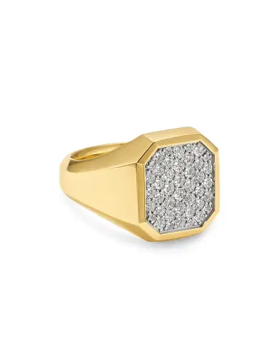 David Yurman Men's Streamline Signet Ring in 18K Yellow Gold - Diamond | Thumbnail 1 David Yurman Men's Streamline Signet Ring in 18K Yellow Gold - Diamond | Thumbnail 1
