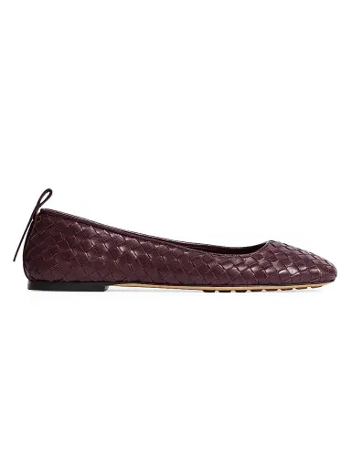 Bottega Veneta Women's Charlotte Intrecciato Leather Ballet Flats - Deep Mahogany | Thumbnail 1 Bottega Veneta Women's Charlotte Intrecciato Leather Ballet Flats - Deep Mahogany | Thumbnail 1