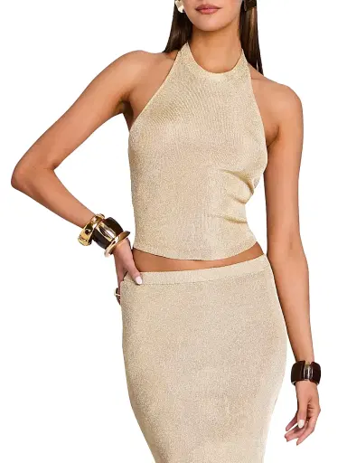 SEROYA Women's Minnie Metallic Knit Halterneck Top - Gold | Thumbnail 5 SEROYA Women's Minnie Metallic Knit Halterneck Top - Gold | Thumbnail 5