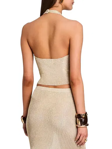 SEROYA Women's Minnie Metallic Knit Halterneck Top - Gold | Thumbnail 6 SEROYA Women's Minnie Metallic Knit Halterneck Top - Gold | Thumbnail 6