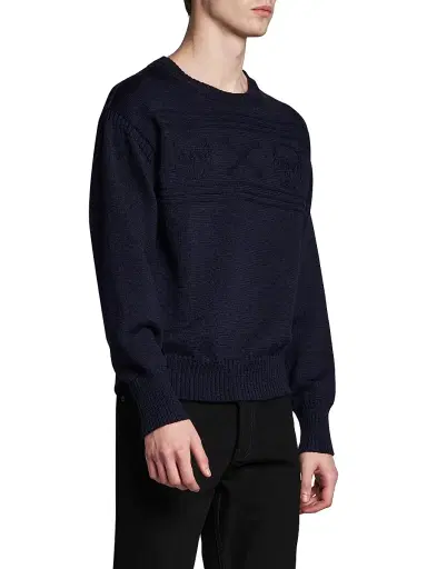 McQueen Men's Skull Wool Crewneck Sweater - Indigo Blue | Thumbnail 4 McQueen Men's Skull Wool Crewneck Sweater - Indigo Blue | Thumbnail 4