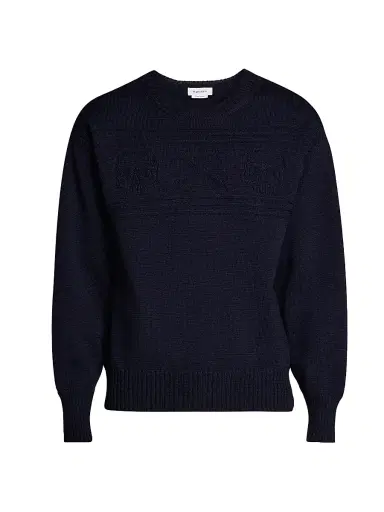 McQueen Men's Skull Wool Crewneck Sweater - Indigo Blue | Thumbnail 1 McQueen Men's Skull Wool Crewneck Sweater - Indigo Blue | Thumbnail 1