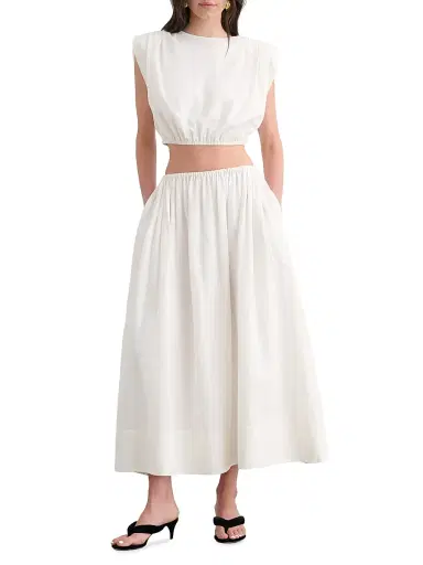 Toccin Women's Imogen Linen-Cotton Midi-Skirt - Coconut | Thumbnail 2 Toccin Women's Imogen Linen-Cotton Midi-Skirt - Coconut | Thumbnail 2