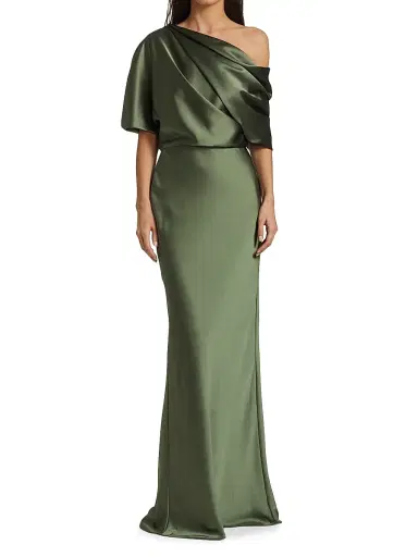 Amsale Women's Satin One-Shoulder Gown - Olive | Thumbnail 3 Amsale Women's Satin One-Shoulder Gown - Olive | Thumbnail 3