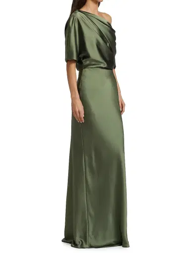 Amsale Women's Satin One-Shoulder Gown - Olive | Thumbnail 4 Amsale Women's Satin One-Shoulder Gown - Olive | Thumbnail 4