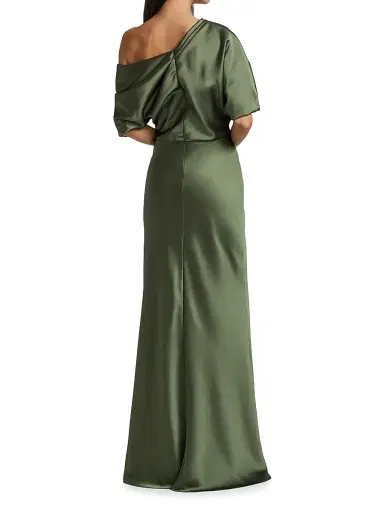 Amsale Women's Satin One-Shoulder Gown - Olive | Thumbnail 5 Amsale Women's Satin One-Shoulder Gown - Olive | Thumbnail 5