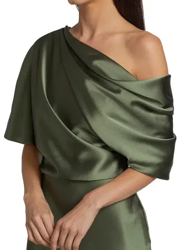 Amsale Women's Satin One-Shoulder Gown - Olive | Thumbnail 6 Amsale Women's Satin One-Shoulder Gown - Olive | Thumbnail 6