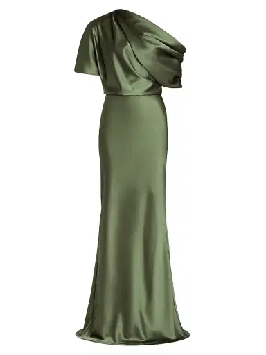 Amsale Women's Satin One-Shoulder Gown - Olive | Thumbnail 1 Amsale Women's Satin One-Shoulder Gown - Olive | Thumbnail 1