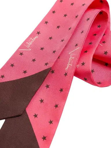 Valentino Garavani Women's Stelline E-Firma Starry Silk Bandeau Scarf - Coral Chocolate | Thumbnail 3 Valentino Garavani Women's Stelline E-Firma Starry Silk Bandeau Scarf - Coral Chocolate | Thumbnail 3