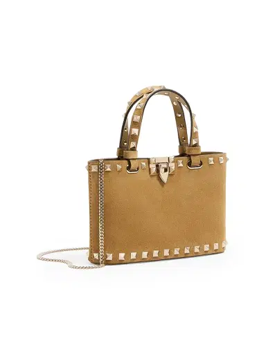 Valentino Garavani Women's Rockstud Mini Suede Top Handle Bag - Havana Beige | Thumbnail 2 Valentino Garavani Women's Rockstud Mini Suede Top Handle Bag - Havana Beige | Thumbnail 2