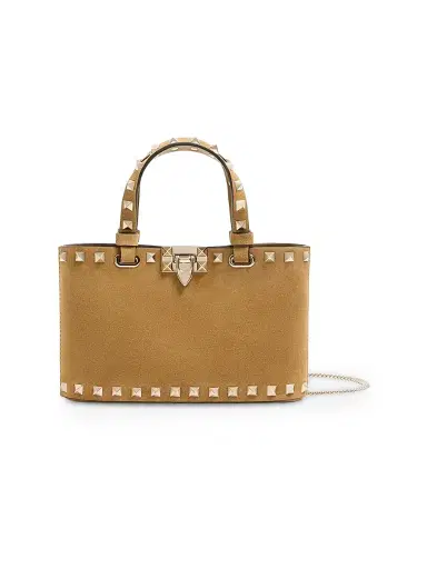 Valentino Garavani Women's Rockstud Mini Suede Top Handle Bag - Havana Beige | Thumbnail 1 Valentino Garavani Women's Rockstud Mini Suede Top Handle Bag - Havana Beige | Thumbnail 1