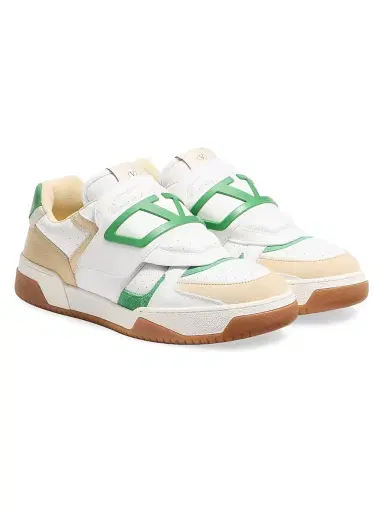 Valentino Garavani Men's Joie De Jouer Low Top Sneaker in Nappa Calfskin - White Shell Green | Thumbnail 2 Valentino Garavani Men's Joie De Jouer Low Top Sneaker in Nappa Calfskin - White Shell Green | Thumbnail 2