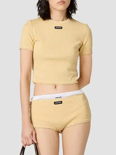 Miu Miu Women's Garment-Dyed Cotton Top - Yellow | Thumbnail 2 Miu Miu Women's Garment-Dyed Cotton Top - Yellow | Thumbnail 2