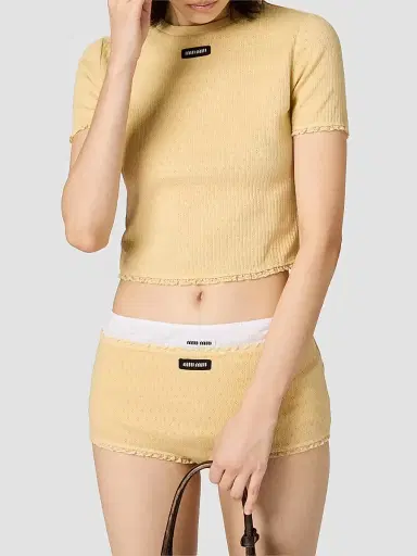 Miu Miu Women's Garment-Dyed Cotton Top - Yellow | Thumbnail 4 Miu Miu Women's Garment-Dyed Cotton Top - Yellow | Thumbnail 4