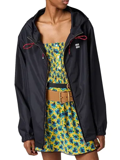 Miu Miu Women's Technical Fabric Blouson Jacket - Blue | Thumbnail 2 Miu Miu Women's Technical Fabric Blouson Jacket - Blue | Thumbnail 2