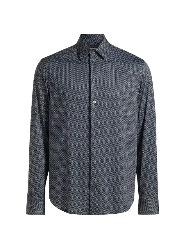 Men's Printed Woven Long-Sleeve Button-Front Shirt - Blue Men's Printed Woven Long-Sleeve Button-Front Shirt - Blue