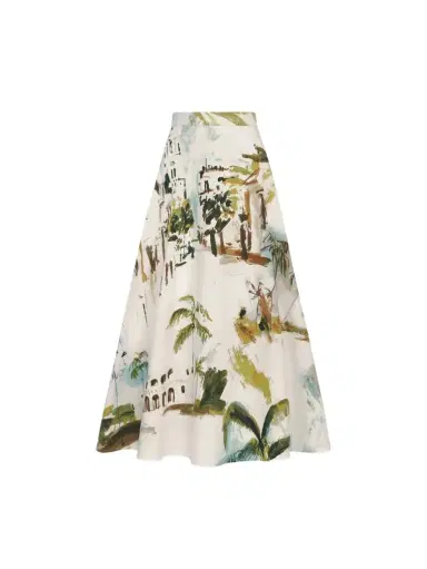 Oscar de la Renta Dominican Landscape Cotton Poplin Skirt | Thumbnail 1 Oscar de la Renta Dominican Landscape Cotton Poplin Skirt | Thumbnail 1