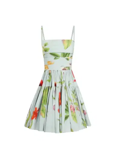 Oscar de la Renta Chiné Dominican Mixed-Floral Cotton Poplin Tiered Dress | Thumbnail 1 Oscar de la Renta Chiné Dominican Mixed-Floral Cotton Poplin Tiered Dress | Thumbnail 1