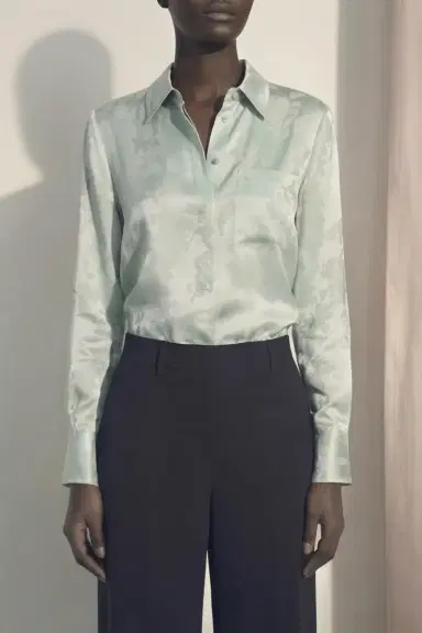 Jason Wu Collection FLORAL SATIN JACQUARD BUTTON-UP SHIRT | Thumbnail 1 Jason Wu Collection FLORAL SATIN JACQUARD BUTTON-UP SHIRT | Thumbnail 1