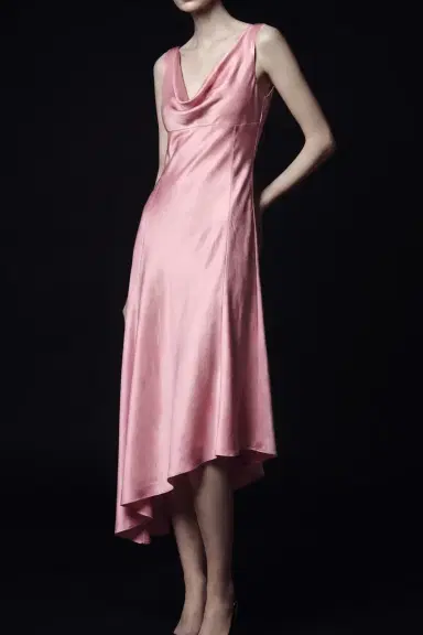 Jason Wu Collection PLUNGING COWL WASHED TWILL BIAS FLARED MIDI DRESS | Thumbnail 1 Jason Wu Collection PLUNGING COWL WASHED TWILL BIAS FLARED MIDI DRESS | Thumbnail 1