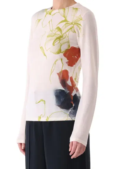 Jason Wu Collection SHADOW FLORAL MERINO WOOL CREW NECK SWEATER | Thumbnail 1 Jason Wu Collection SHADOW FLORAL MERINO WOOL CREW NECK SWEATER | Thumbnail 1