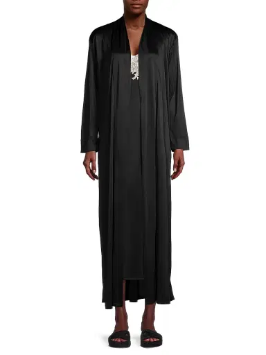 Natori Women's Enchant Long Satin Robe - Black | Thumbnail 2 Natori Women's Enchant Long Satin Robe - Black | Thumbnail 2