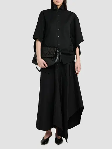 Bottega Veneta Women's Asymmetric Cotton Toille Maxi Skirt - Double Black - Size 12 | Thumbnail 2 Bottega Veneta Women's Asymmetric Cotton Toille Maxi Skirt - Double Black - Size 12 | Thumbnail 2