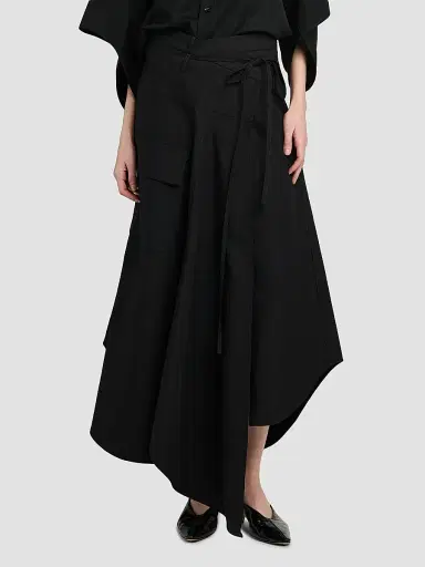 Bottega Veneta Women's Asymmetric Cotton Toille Maxi Skirt - Double Black - Size 12 | Thumbnail 3 Bottega Veneta Women's Asymmetric Cotton Toille Maxi Skirt - Double Black - Size 12 | Thumbnail 3