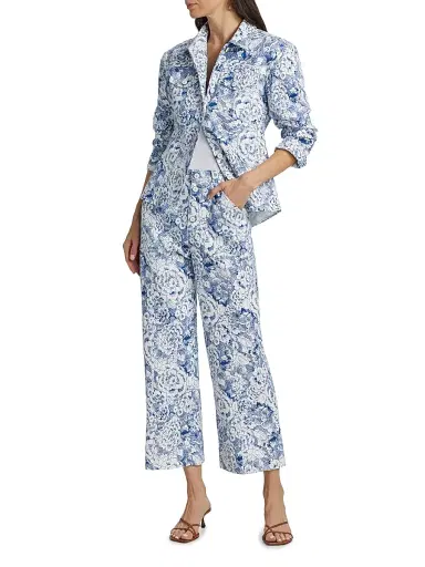 Cinq à Sept Women's Sketchbook Floral Benji Pants - White Dark Cerulean | Thumbnail 2 Cinq à Sept Women's Sketchbook Floral Benji Pants - White Dark Cerulean | Thumbnail 2