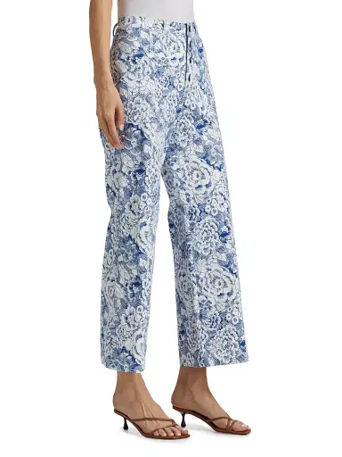 Cinq à Sept Women's Sketchbook Floral Benji Pants - White Dark Cerulean | Thumbnail 4 Cinq à Sept Women's Sketchbook Floral Benji Pants - White Dark Cerulean | Thumbnail 4
