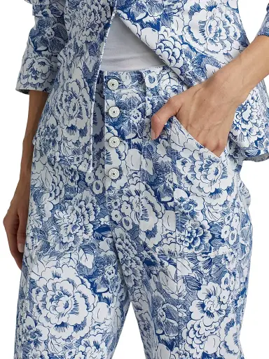Cinq à Sept Women's Sketchbook Floral Benji Pants - White Dark Cerulean | Thumbnail 6 Cinq à Sept Women's Sketchbook Floral Benji Pants - White Dark Cerulean | Thumbnail 6