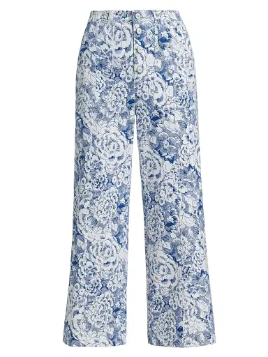 Cinq à Sept Women's Sketchbook Floral Benji Pants - White Dark Cerulean | Thumbnail 1 Cinq à Sept Women's Sketchbook Floral Benji Pants - White Dark Cerulean | Thumbnail 1