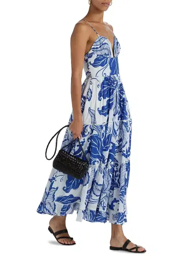 Poupette St Barth Women's Milena Tiered Coral-Print Cotton Midi-Dress - Blue Reef Wave | Thumbnail 2 Poupette St Barth Women's Milena Tiered Coral-Print Cotton Midi-Dress - Blue Reef Wave | Thumbnail 2