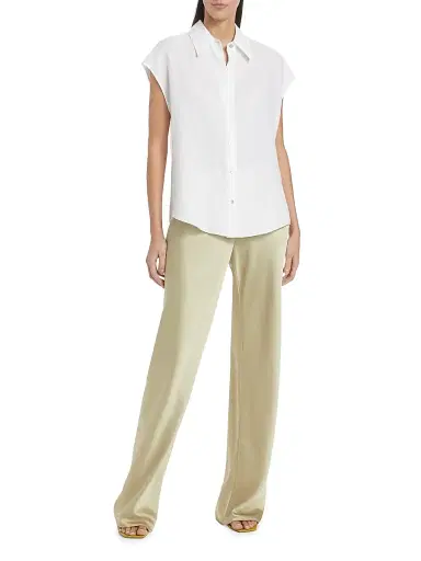 Vince Women's Linen Cap-Sleeve Blouse - Optic White - Size Large | Thumbnail 2 Vince Women's Linen Cap-Sleeve Blouse - Optic White - Size Large | Thumbnail 2