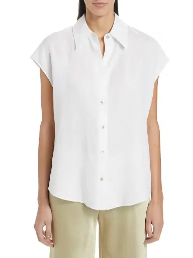 Vince Women's Linen Cap-Sleeve Blouse - Optic White - Size Large | Thumbnail 3 Vince Women's Linen Cap-Sleeve Blouse - Optic White - Size Large | Thumbnail 3