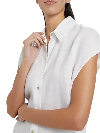 Vince Women's Linen Cap-Sleeve Blouse - Optic White - Size Large | Thumbnail 6 Vince Women's Linen Cap-Sleeve Blouse - Optic White - Size Large | Thumbnail 6