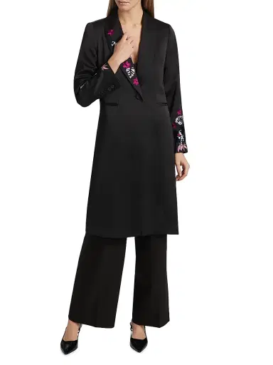 Elie Tahari Women's Heather Floral Embroidered Coat | Thumbnail 3 Elie Tahari Women's Heather Floral Embroidered Coat | Thumbnail 3