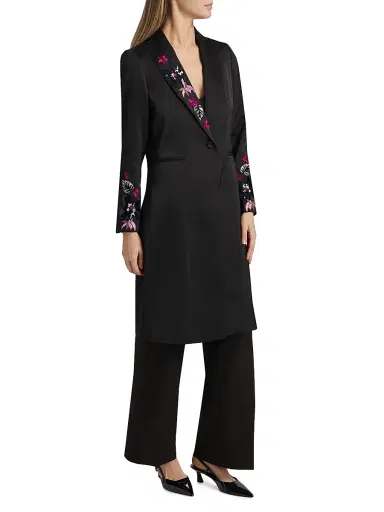 Elie Tahari Women's Heather Floral Embroidered Coat | Thumbnail 4 Elie Tahari Women's Heather Floral Embroidered Coat | Thumbnail 4