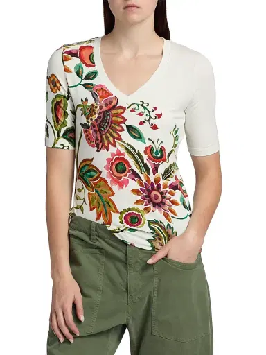 Johnny Was Women's JanieFloral Fitted Cotton T-Shirt - Valley Of The Fleurs | Thumbnail 3 Johnny Was Women's JanieFloral Fitted Cotton T-Shirt - Valley Of The Fleurs | Thumbnail 3