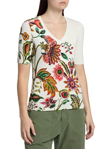 Johnny Was Women's JanieFloral Fitted Cotton T-Shirt - Valley Of The Fleurs | Thumbnail 4 Johnny Was Women's JanieFloral Fitted Cotton T-Shirt - Valley Of The Fleurs | Thumbnail 4