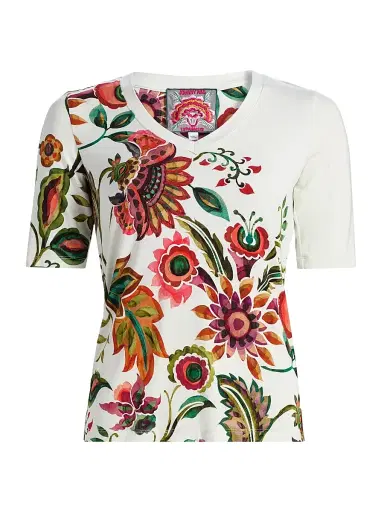 Johnny Was Women's JanieFloral Fitted Cotton T-Shirt - Valley Of The Fleurs | Thumbnail 1 Johnny Was Women's JanieFloral Fitted Cotton T-Shirt - Valley Of The Fleurs | Thumbnail 1