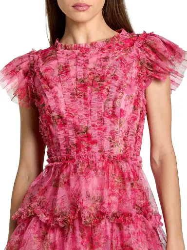 Mac Duggal Women's Floral-Mesh Ruffle Minidress - Pink Multi | Thumbnail 3 Mac Duggal Women's Floral-Mesh Ruffle Minidress - Pink Multi | Thumbnail 3