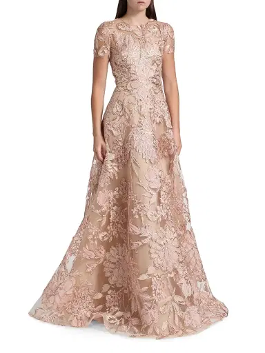Naeem Khan Women's Floral-Embroidered Short-Sleeve Gown - Pink Multi | Thumbnail 3 Naeem Khan Women's Floral-Embroidered Short-Sleeve Gown - Pink Multi | Thumbnail 3