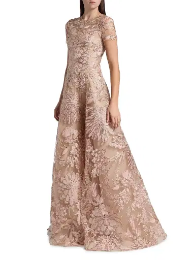 Naeem Khan Women's Floral-Embroidered Short-Sleeve Gown - Pink Multi | Thumbnail 4 Naeem Khan Women's Floral-Embroidered Short-Sleeve Gown - Pink Multi | Thumbnail 4