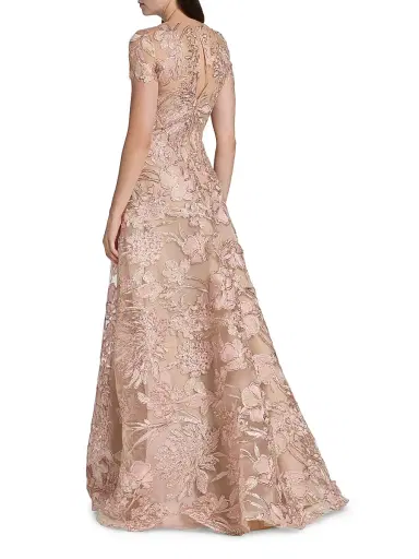 Naeem Khan Women's Floral-Embroidered Short-Sleeve Gown - Pink Multi | Thumbnail 5 Naeem Khan Women's Floral-Embroidered Short-Sleeve Gown - Pink Multi | Thumbnail 5