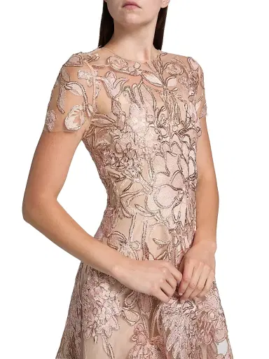 Naeem Khan Women's Floral-Embroidered Short-Sleeve Gown - Pink Multi | Thumbnail 6 Naeem Khan Women's Floral-Embroidered Short-Sleeve Gown - Pink Multi | Thumbnail 6