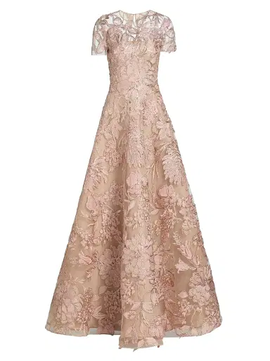 Naeem Khan Women's Floral-Embroidered Short-Sleeve Gown - Pink Multi | Thumbnail 1 Naeem Khan Women's Floral-Embroidered Short-Sleeve Gown - Pink Multi | Thumbnail 1
