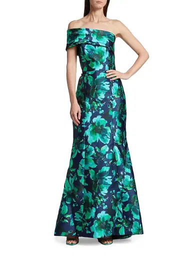 Amsale Women's Floral Satin Trumpet Gown - Blue Multi | Thumbnail 2 Amsale Women's Floral Satin Trumpet Gown - Blue Multi | Thumbnail 2