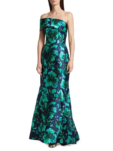 Amsale Women's Floral Satin Trumpet Gown - Blue Multi | Thumbnail 3 Amsale Women's Floral Satin Trumpet Gown - Blue Multi | Thumbnail 3
