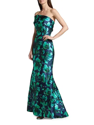 Amsale Women's Floral Satin Trumpet Gown - Blue Multi | Thumbnail 4 Amsale Women's Floral Satin Trumpet Gown - Blue Multi | Thumbnail 4